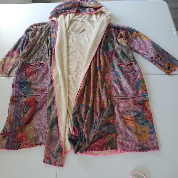 Natural Life Jacket Womens S/M Multicolor Hooded Sherpa Lined Open Front Boho - Picture 1 of 7